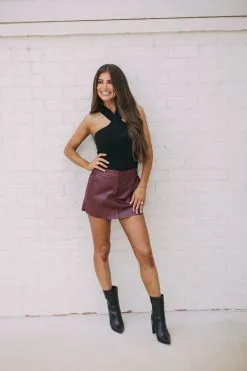 Autumn High Rise Mini Skort- Red Wine -thesethreeboutique Sales Shop 3E72934B 4E33 4FE0 93D2 E9CADD600EB8