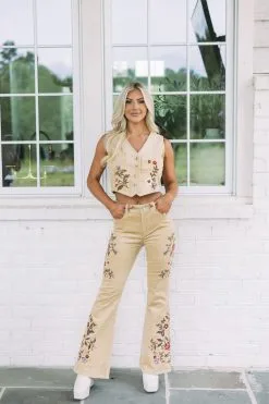 Corduroy Embroidered Vest Top