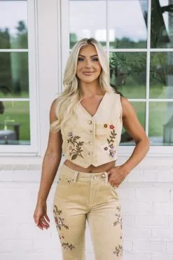 Corduroy Embroidered Vest Top -thesethreeboutique Sales Shop 6G9A2548