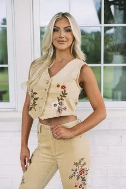 Corduroy Embroidered Vest Top -thesethreeboutique Sales Shop 6G9A2554
