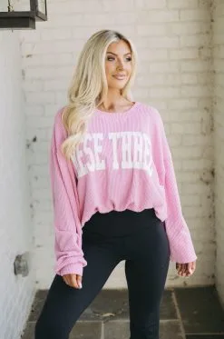 Ribbed These Three Sweatshirt-Pink