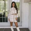 Plaid Knit Skirt Set-Beige/White