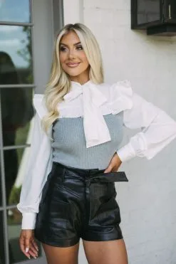 Contrasted Tie Sweater Top -thesethreeboutique Sales Shop 6G9A7691