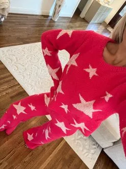 Cozy Star Print Pants Set- Hot Pink -thesethreeboutique Sales Shop 8C415919 2DB8 40EA BDFB 6537C3A06BB8