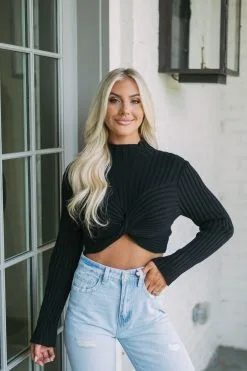 High Neck Twist Sweater- Black