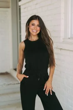 Drawstring Waist Athleisure Jumpsuit- Black -thesethreeboutique Sales Shop DSC 0113 f9adb638 244d 4201 8b7d 3331d81ff49a