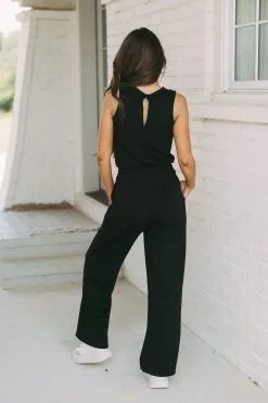 Drawstring Waist Athleisure Jumpsuit- Black -thesethreeboutique Sales Shop DSC 0118 1