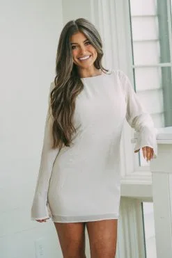 Rhinestone Cowl Back Dress- Champagne -thesethreeboutique Sales Shop DSC 0190