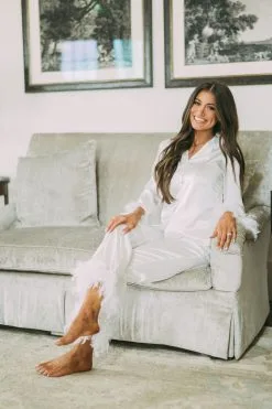 Silk Feather Trim Pajamas- White -thesethreeboutique Sales Shop DSC 0441 9302ca26 46d9 4249 b1ed e9e33f469066