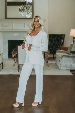 Pearl Detailed Dress Pants-White