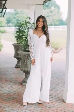 Eyelet Puff Sleeve Jumpsuit- White