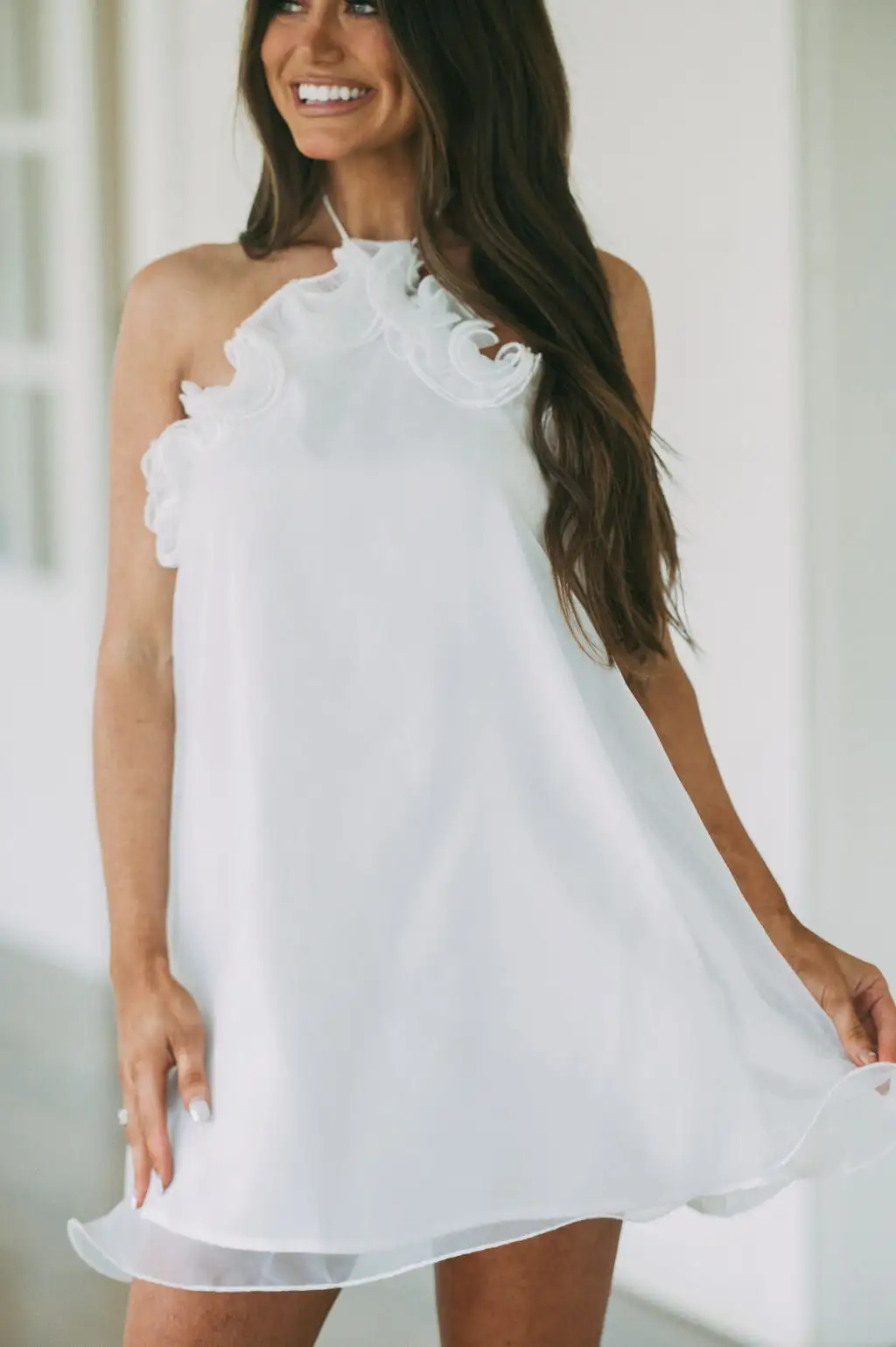 Halter Ruffle Organza Dress-White 9 Halter Ruffle Organza Dress-White - Image 7