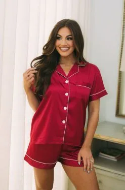 Satin Shorts Pajama Set- Red
