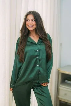 Satin Pajama Pants Set- Dark Green -thesethreeboutique Sales Shop DSC 1239