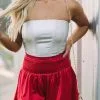 High Waisted Smocked Shorts- Red
