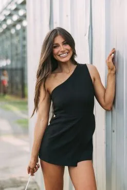 One Shoulder Overlay Romper- Black// PETITE -thesethreeboutique Sales Shop DSC 1413 cc7edae5 1ccc 4f63 a5e0 3876df6cbcfc