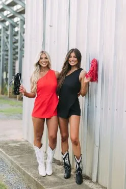 One Shoulder Overlay Romper- Black// PETITE -thesethreeboutique Sales Shop DSC 1418 76528823 ed8c 4223 8275 f7f66e1dd6e2