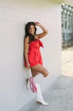 Bow Halter Romper- Red -thesethreeboutique Sales Shop DSC 1461