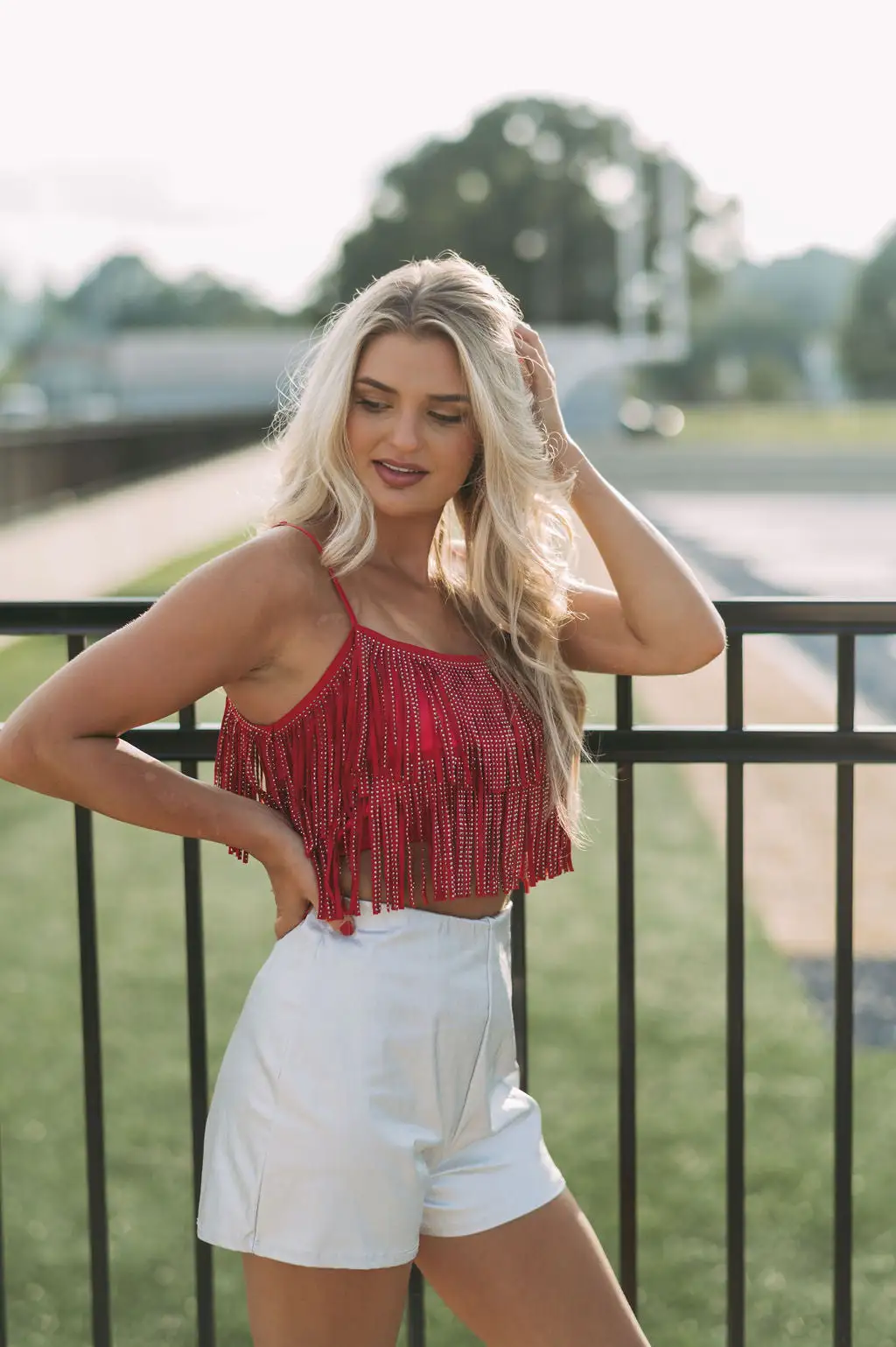 Rhinestone Fringe Top- Red 9 Rhinestone Fringe Top- Red - Image 7