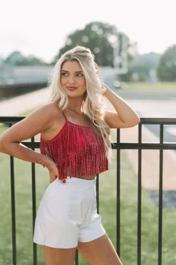 Rhinestone Fringe Top- Red 21 Rhinestone Fringe Top- Red -thesethreeboutique Sales Shop DSC 1754