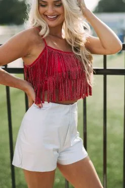 Rhinestone Fringe Top- Red 24 Rhinestone Fringe Top- Red -thesethreeboutique Sales Shop DSC 1757
