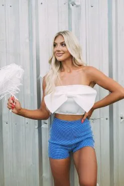 Audrey Rhinestone Studded Shorts- Blue