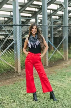 Allie Wide Leg Jeans- Red