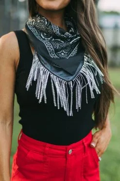 Bandana Fringe Scarf- Black