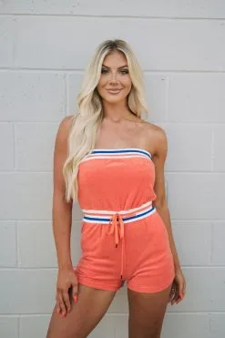 Strapless French Terry Romper- Orange// PETITE
