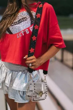 Beaded Purse Strap- Black/Red