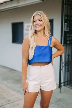 Rhinestone Open Back Top- Royal Blue