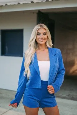 Sparkle Blazer Set- Blue