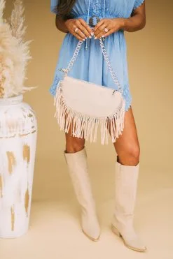 Fringe Suede Purse- Ivory