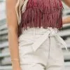 Rhinestone Fringe Top- Burgundy
