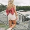 Back Bow Tube Romper- Sand/Crimson