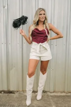 Chain Strap Corset Top-Wine