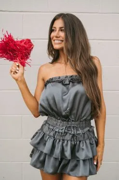 Strapless Flounce Romper- Charcoal