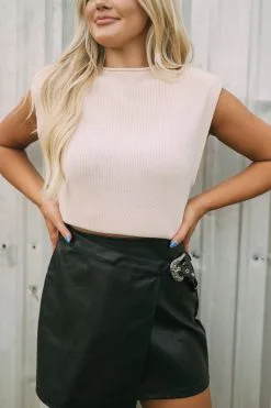 Side Buckle Faux Leather Skirt- Black -thesethreeboutique Sales Shop DSC 2933