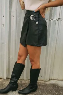 Side Buckle Faux Leather Skirt- Black -thesethreeboutique Sales Shop DSC 2937