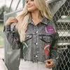 Rhinestone Football Denim Jacket