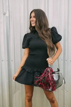 Blakely Smocked Mini Dress- Black -thesethreeboutique Sales Shop DSC 3008 36e0efa9 9928 4e93 806e bac0fa24ba29