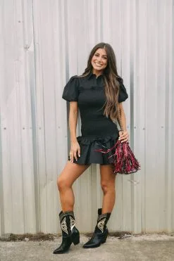 Blakely Smocked Mini Dress- Black -thesethreeboutique Sales Shop DSC 3009