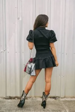 Blakely Smocked Mini Dress- Black