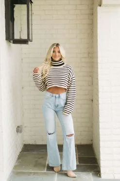 Striped Cropped Turtleneck Sweater