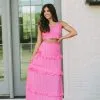 Summertime Eyelet Maxi Skirt Set-Hot Pink