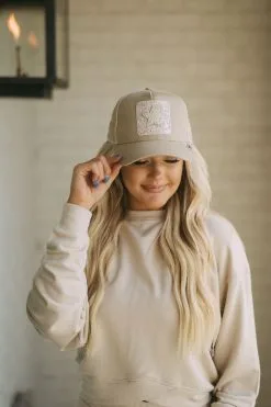 Embellished Trucker Hat-Beige