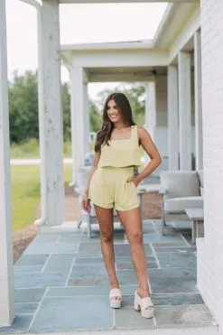 Camden Pleated Shorts- Chartreuse Green