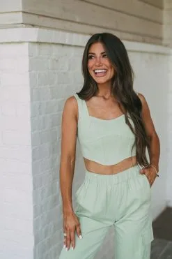 Denim Corset Top- Light Green -thesethreeboutique Sales Shop DSC 3519 56e7fea9 4eeb 454c 9a96 b044be14b026