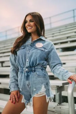 Adley Distressed Denim Romper