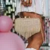 Rhinestone Fringe Clutch- Gold